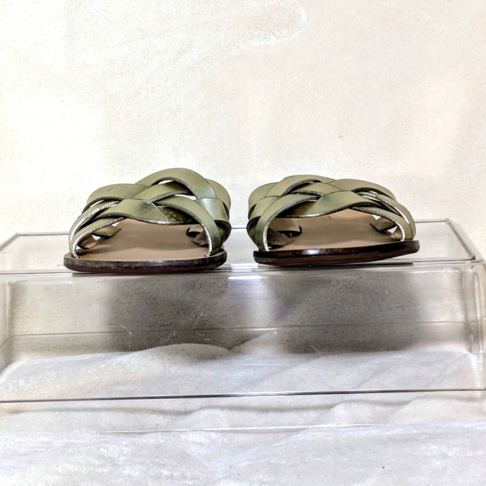 Talbots Gold Metallic Flat Slides, Leather Upper, Summer Casual Comfortable Sz 7 - Picture 5 of 8